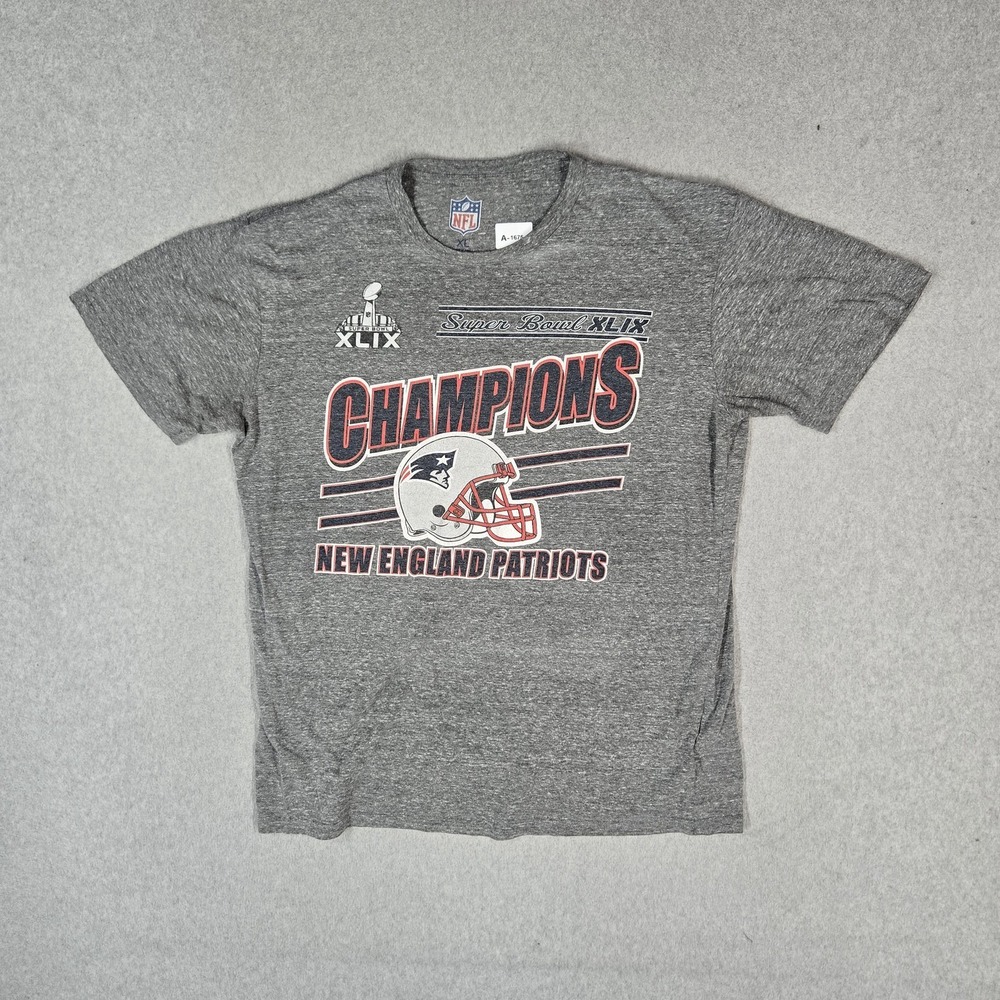 New England Patriots Men Shirt XL Gray NFL Graphic Champions Super Bowl XLIX